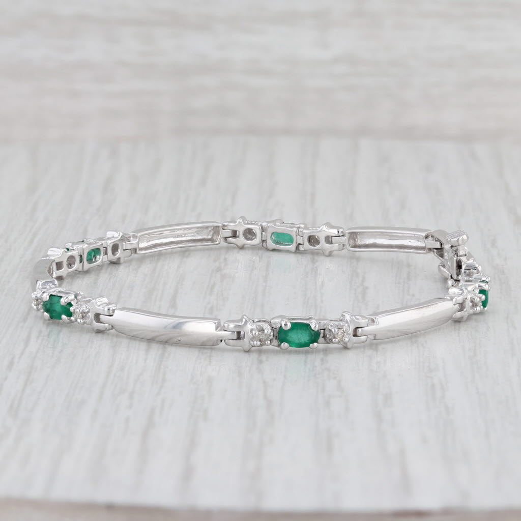 Light Gray 1.40ctw Emerald Diamond Bar Link Bracelet 10k White Gold 7"