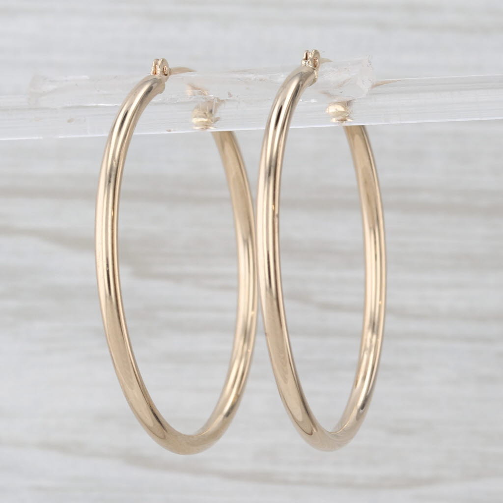 Round Hoop Earrings 14k Yellow Gold Snap Top Round Hoops 35 x 2mm