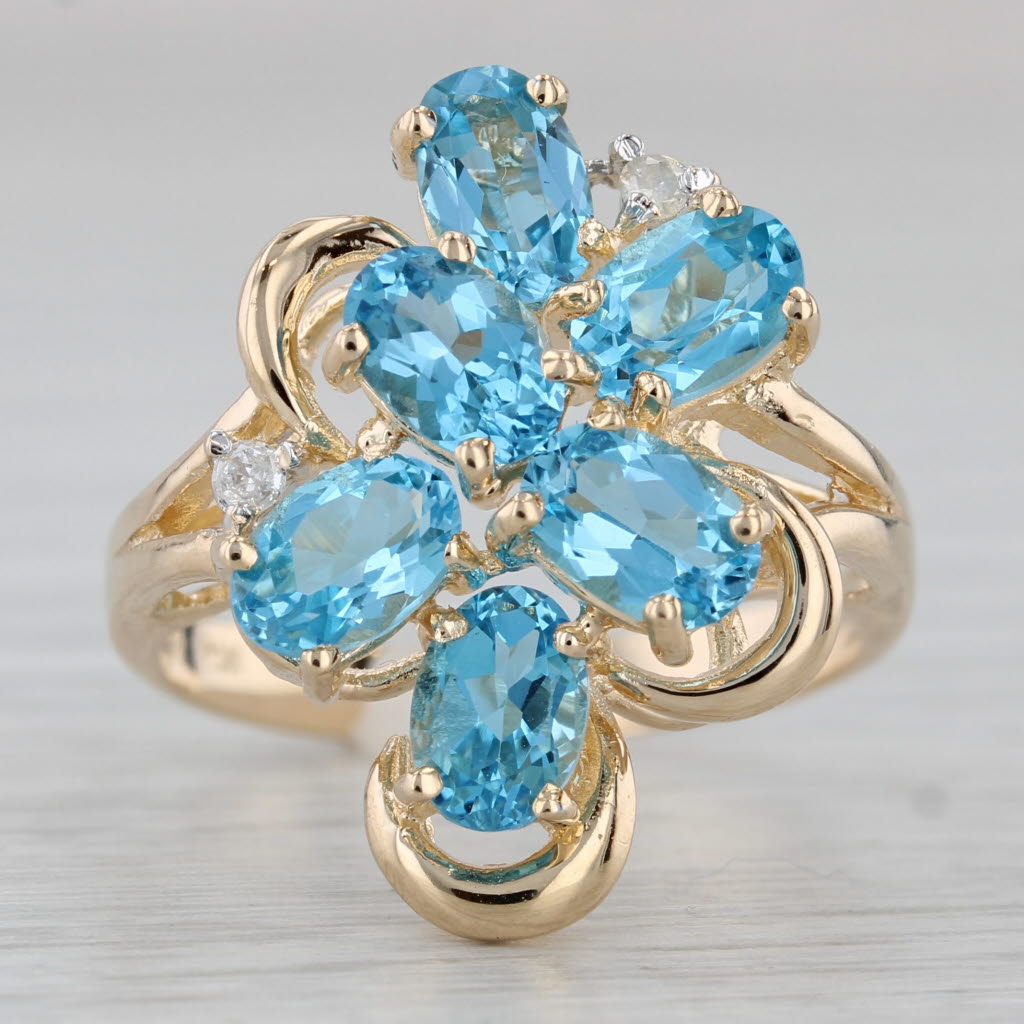 Gray 3.50ctw Blue Topaz Diamond Flower Cluster Ring 14k Yellow Gold Size 7.5