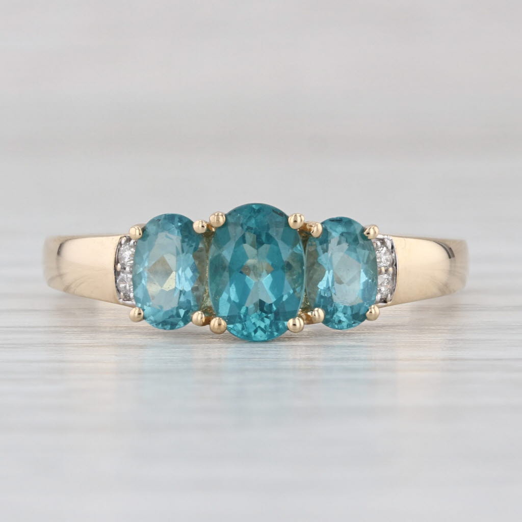 1.53ctw Green Apatite 3-Stone Diamond Ring 14k Yellow Gold Size 10