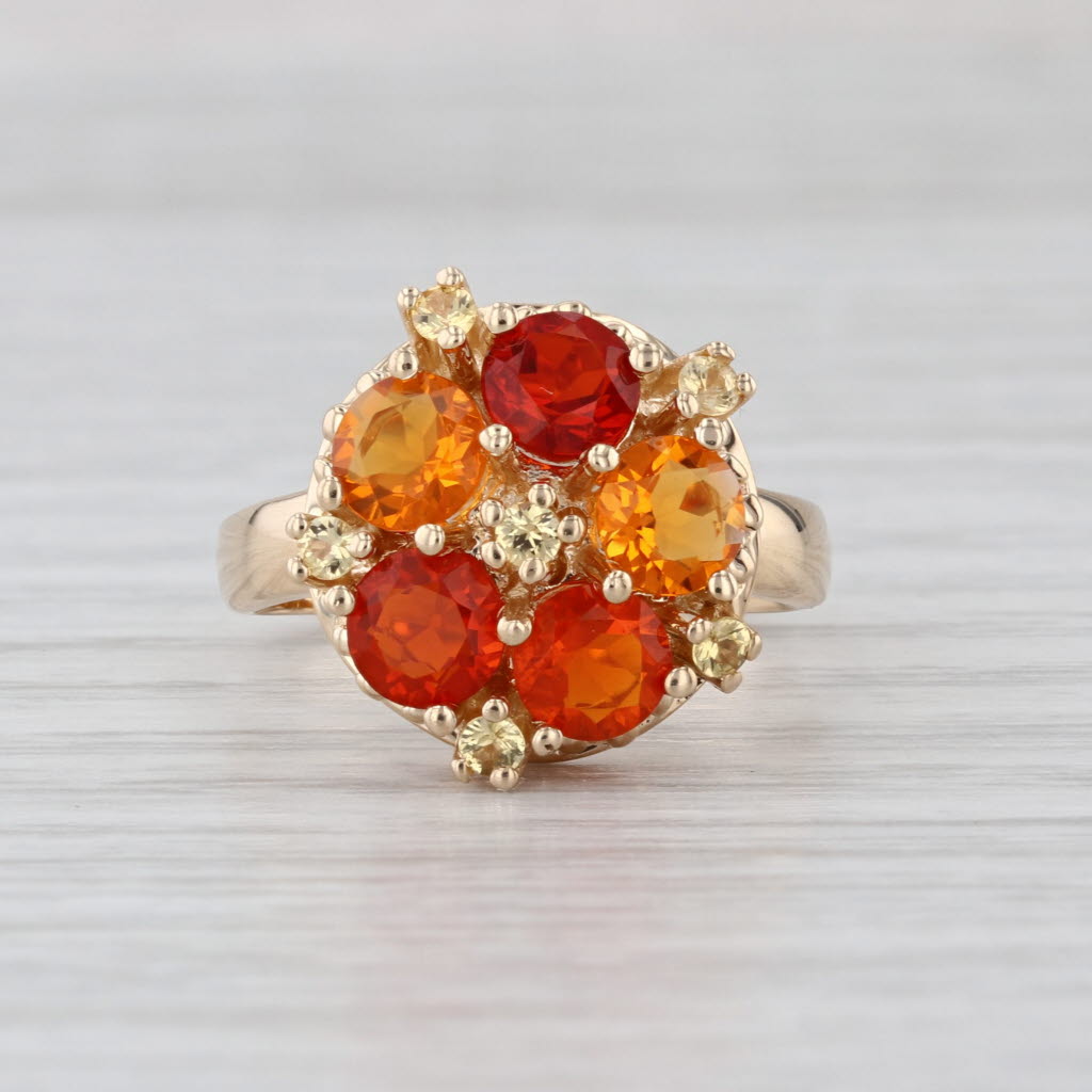 Yellow Orange Fire Opal Cluster Ring 14k Yellow Gold Size 7