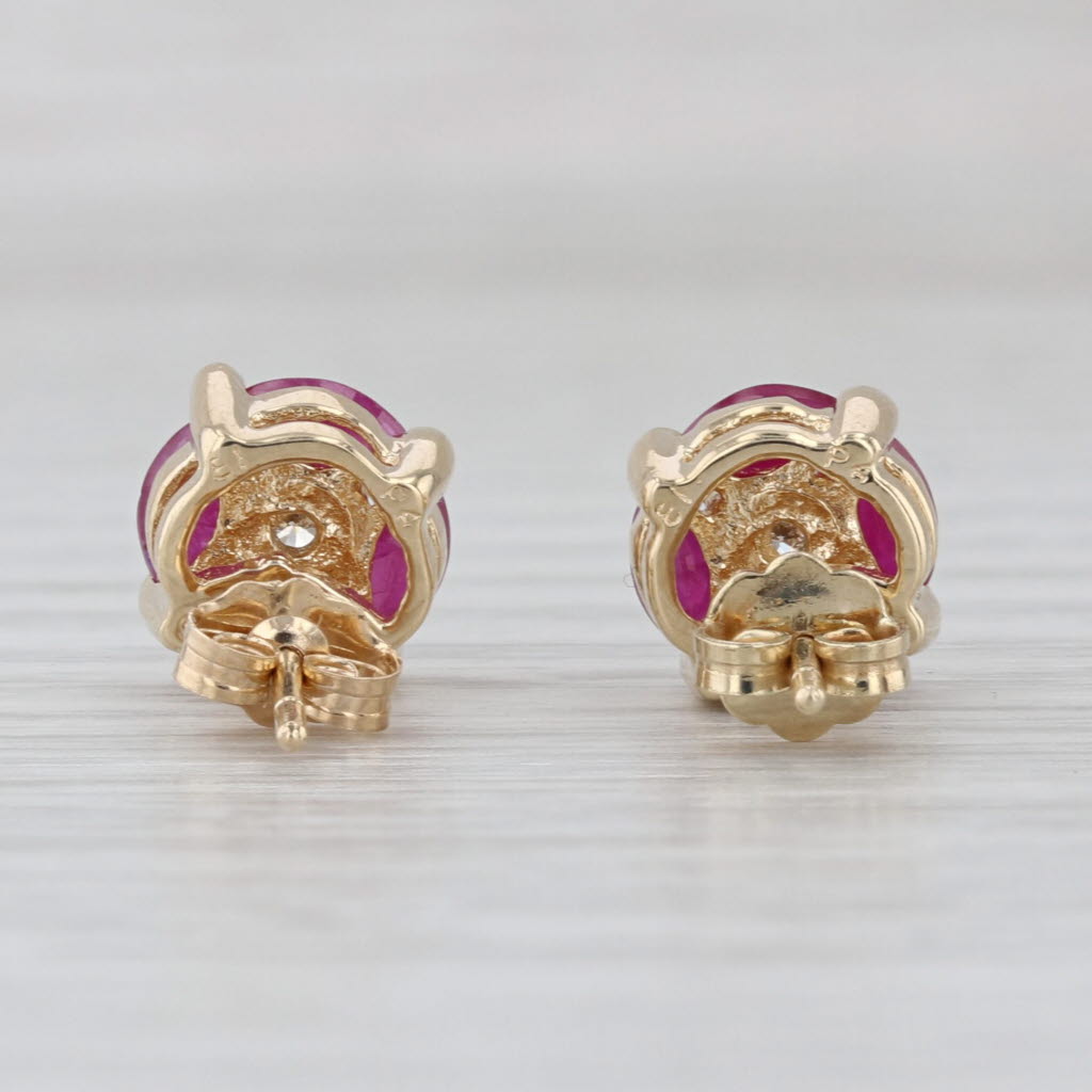 1.26ctw Ruby Diamond Stud Earrings 14k Yellow Gold Round Studs
