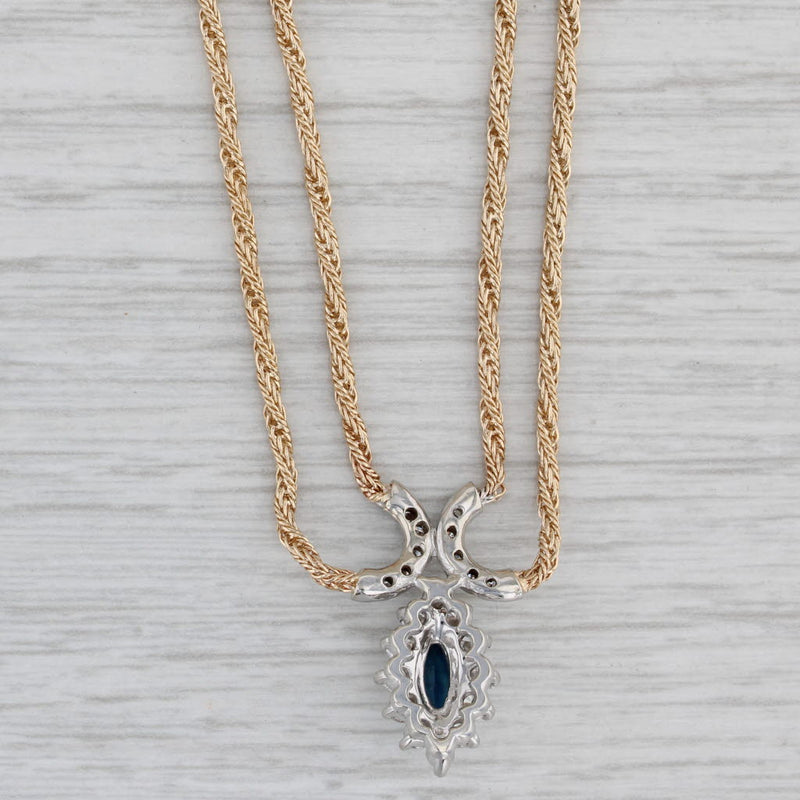 1.25ctw Marquise Sapphire Diamond Halo Pendant Necklace 14k Gold 17.5"