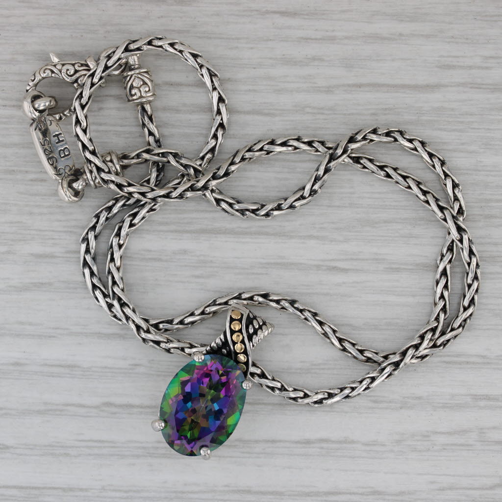 Dark Gray Effy 12ct Mystic Topaz Pendant Necklace Sterling Silver 18k Gold 18" Wheat Chain