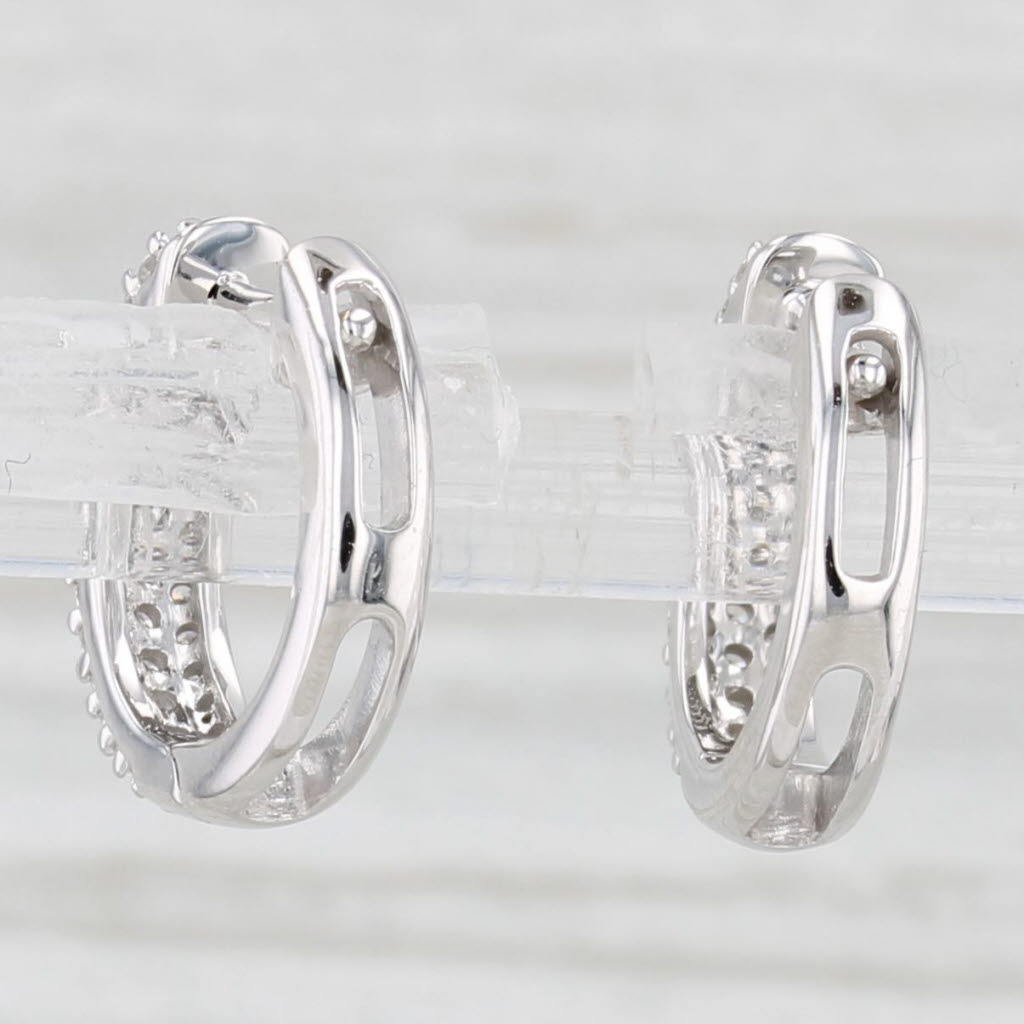 Light Gray 0.36ctw Diamond Hoop Earrings 14k White Gold Hinged Snap Top Round Hoops