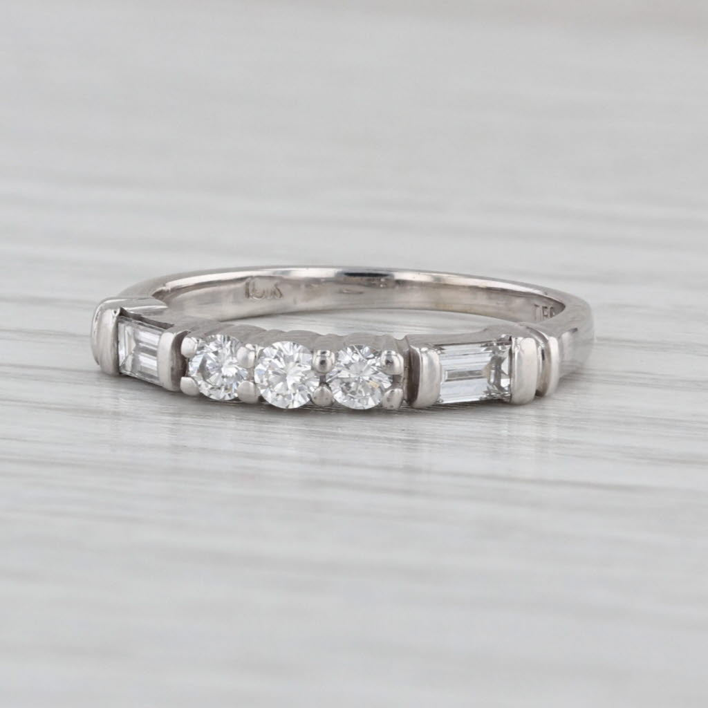 0.40ctw Diamond Wedding Band 18k White Gold Size 5 Stakable Anniversary Ring