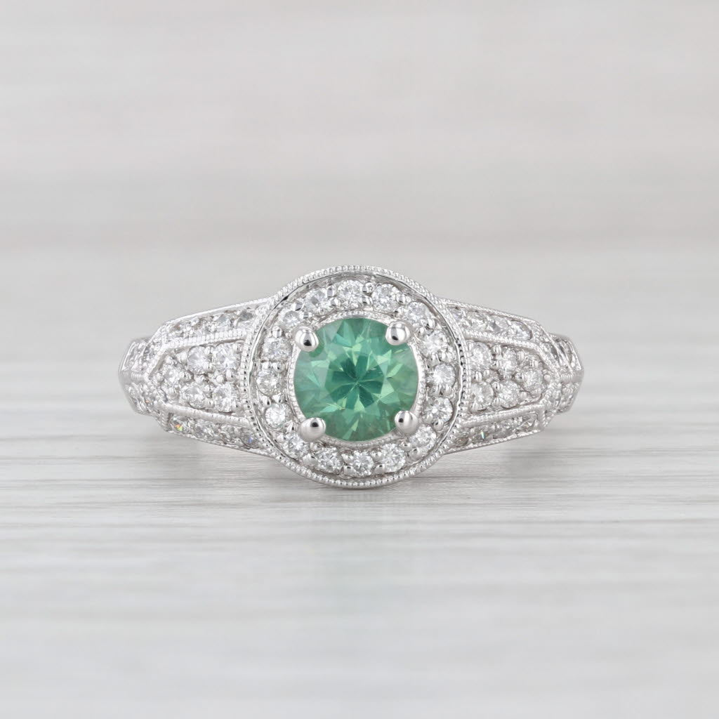 1.60ctw Green Zircon Diamond Halo Ring 14k White Gold Size 8 Engagement