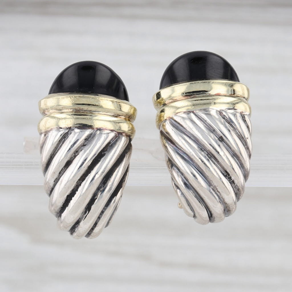 David Yurman Onyx Shrimp Earrings Sterling Silver 14k Gold Omega Backs