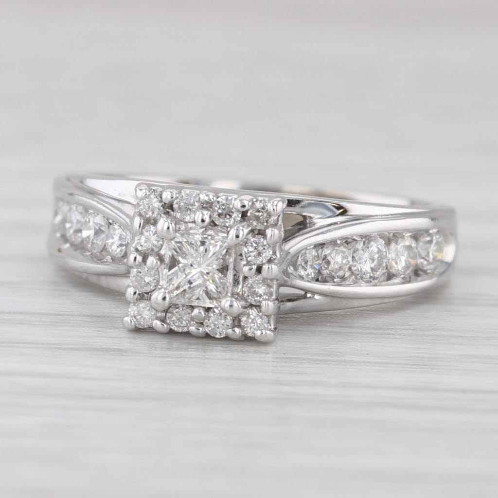 Light Gray 0.55ctw Diamond Halo Engagement Ring 14k White Gold Size 5.5 Cathedral Band