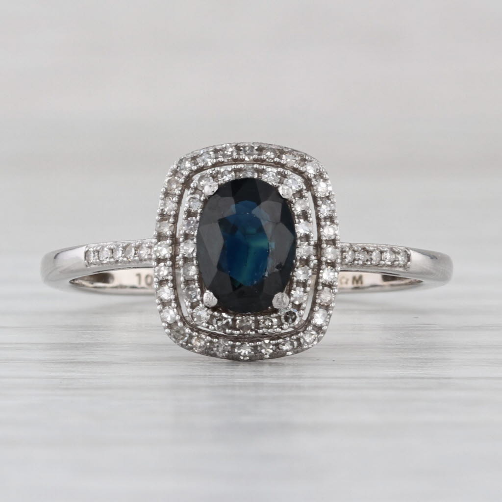 1/06ctw Blue Sapphire Diamond Halo Ring 10k White Gold Size 9 Engagement
