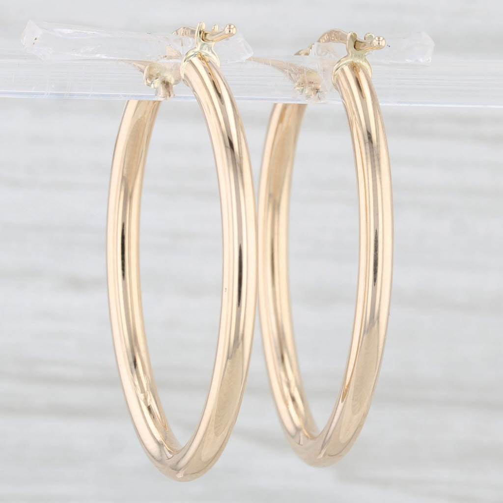 Light Gray New Hoop Earrings 14k Yellow Gold Snap Top Pierced Oval Hoops