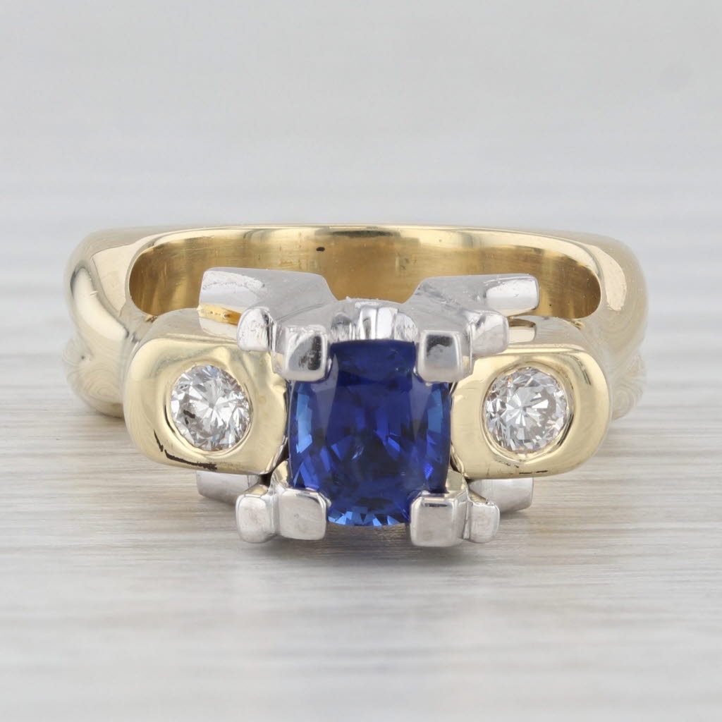 Light Gray 1.48ctw Blue Sapphire Diamond Ring 18k Yellow Gold Platinum Size 5.75