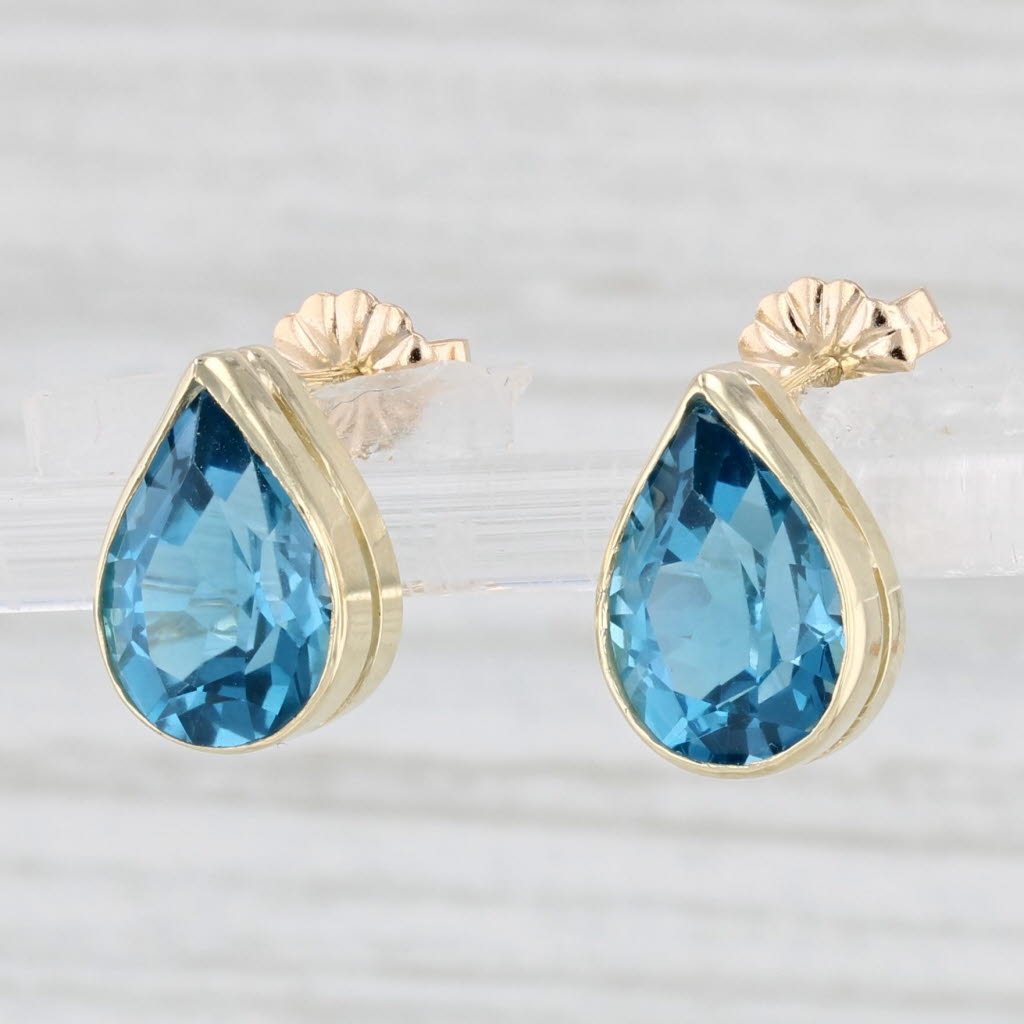 Light Gray 5.34ctw Blue Topaz Teardrop Stud Earrings 14k Yellow Gold