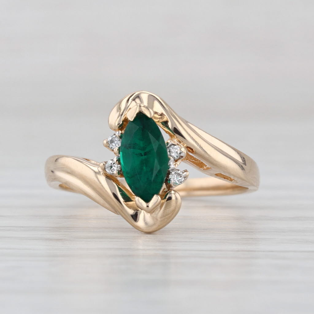 0.64ctw Lab Created Emerald Diamond Ring 14k Yellow Gold Size 6.25 Bypass