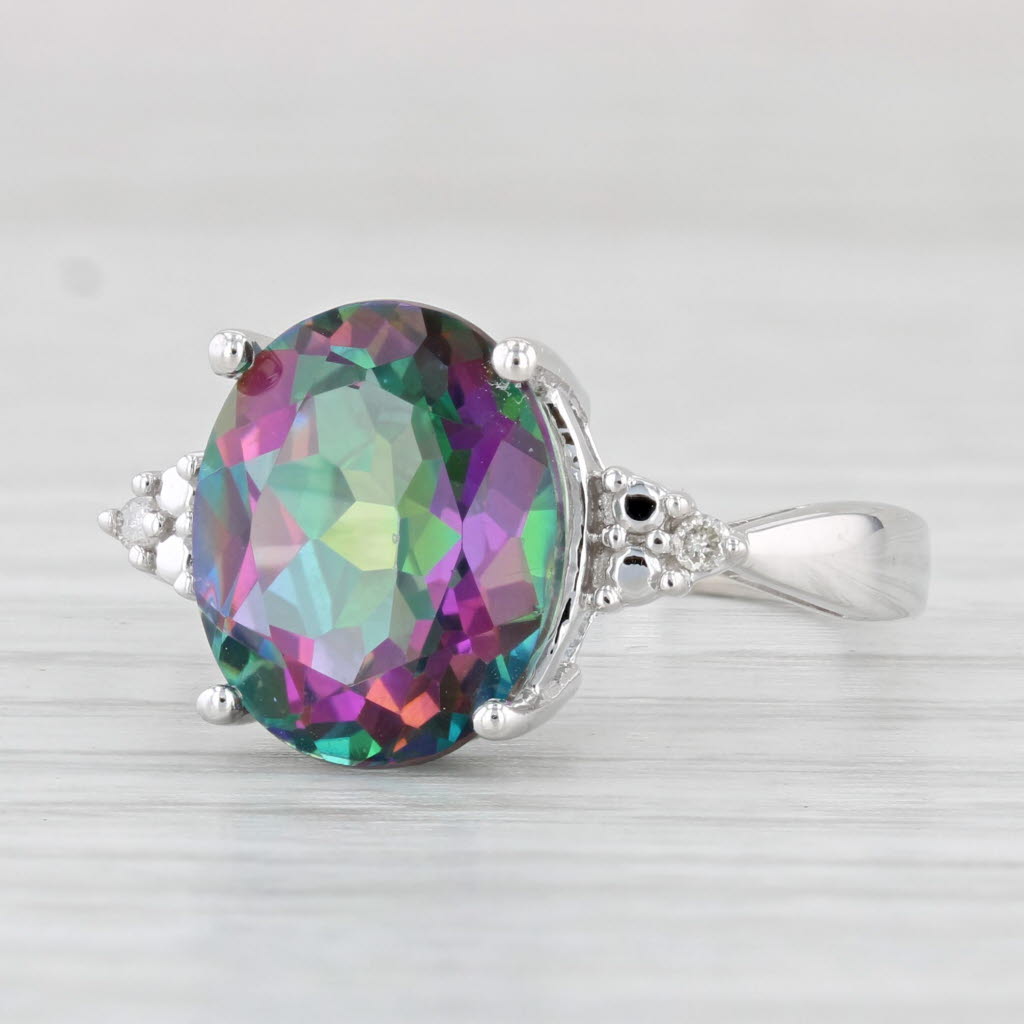 Light Gray 5.19ctw Oval Mystic Topaz Diamond Ring 10k White Gold Size 6.5