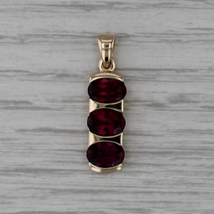 3ctw Rhodolite Garnet 3-Stone Pendant 10k Yellow Gold
