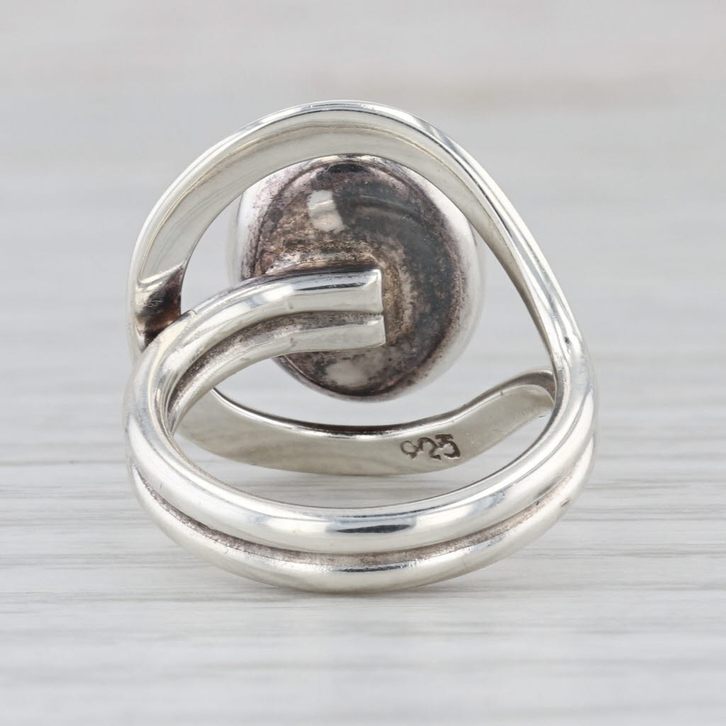 Black Resin Oval Cabochon Ring Sterling Silver Size 6 Adjustable