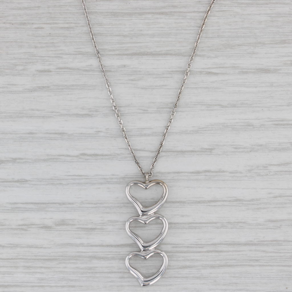 Gray Three Hearts Drop Pendant 14k White Gold 17.5" Cable Chain