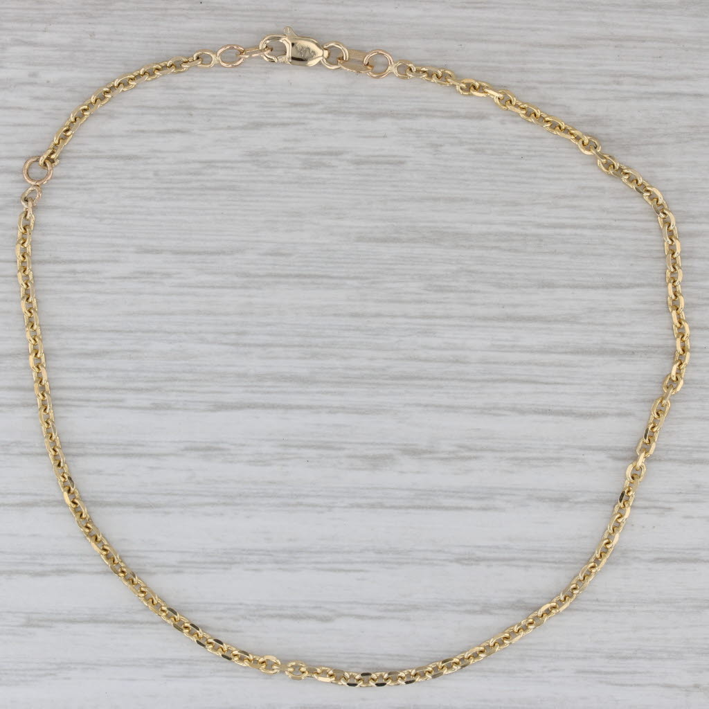 Gray Cable Chain Ankle Bracelet 14k Yellow Gold 8" 9.25" Anklet