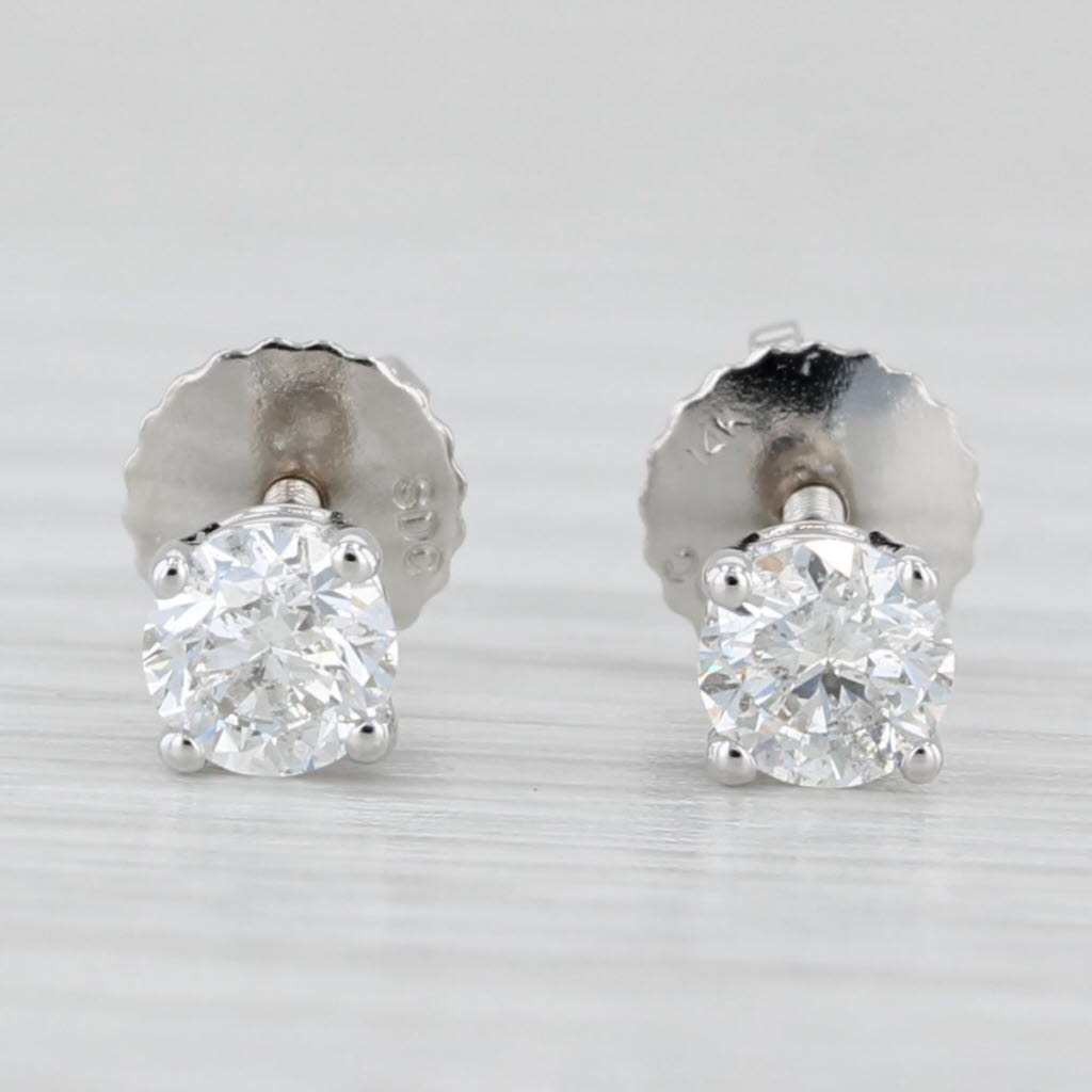 Light Gray 0.45ctw Round Diamond Solitaire Stud Earrings 14k White Gold Pierced Screw Backs