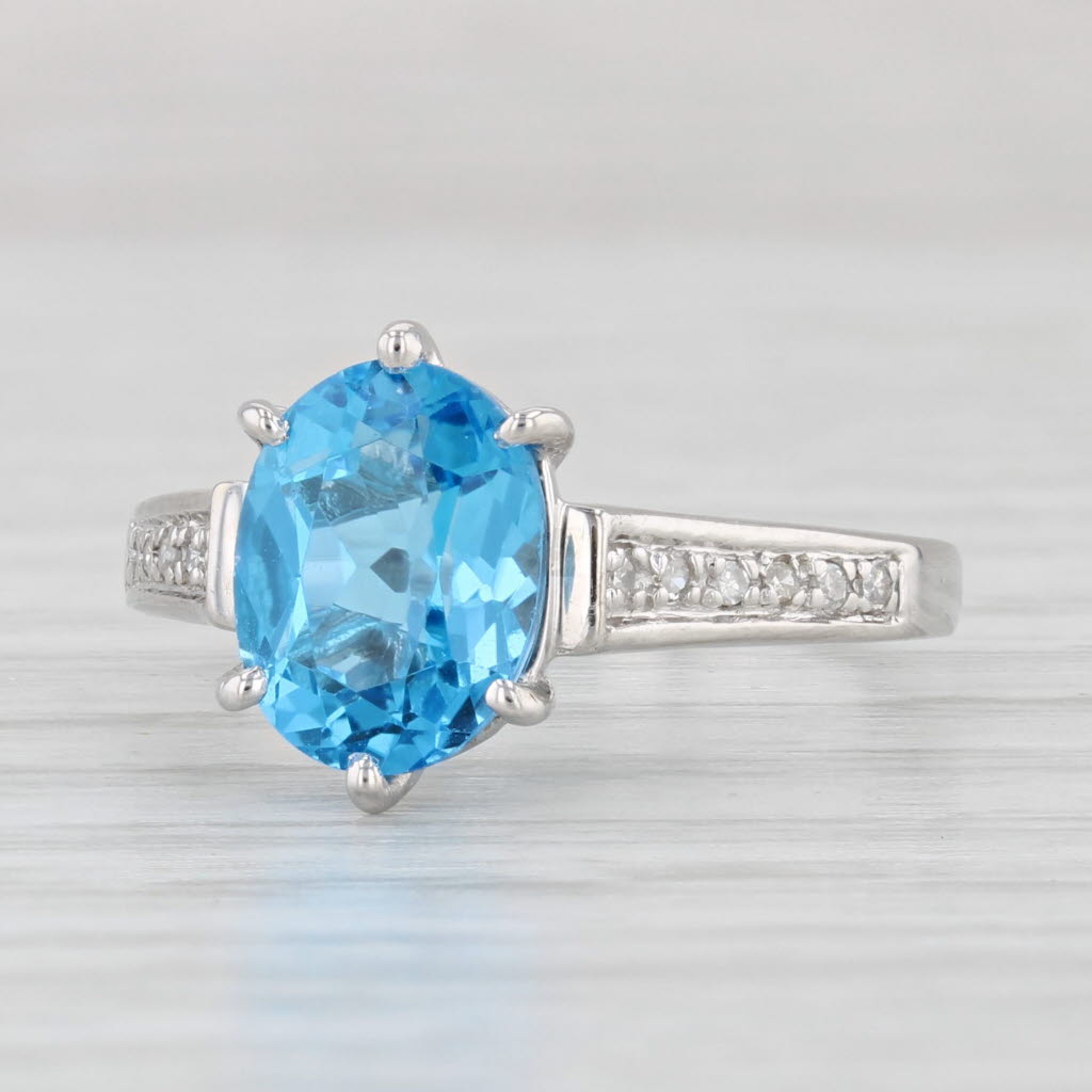 Light Gray 2.16ctw Oval Blue Topaz Diamond Ring 10k White Gold Size 6