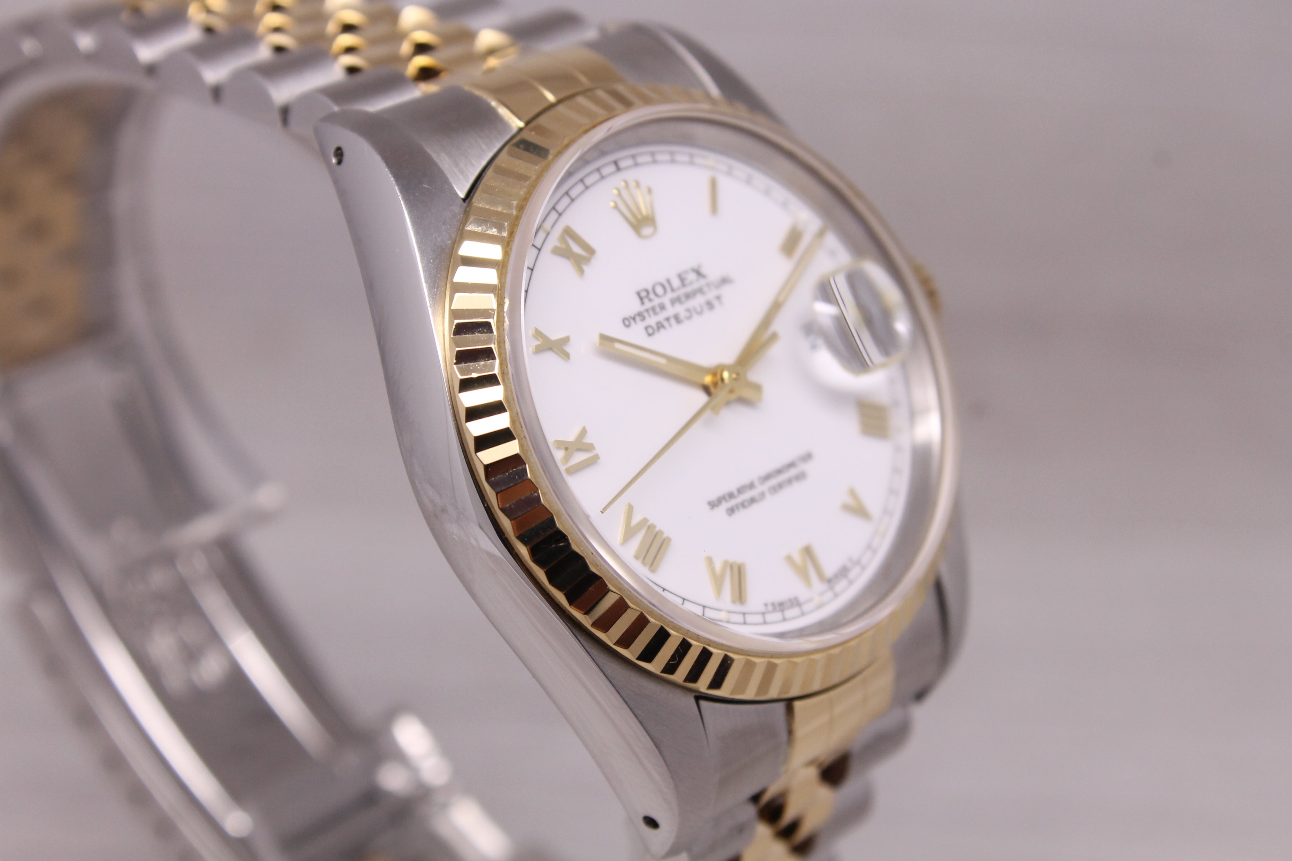 Vintage 1993 Rolex Datejust 16233 18k Steel Mens Watch Jubilee Box Papers Roman
