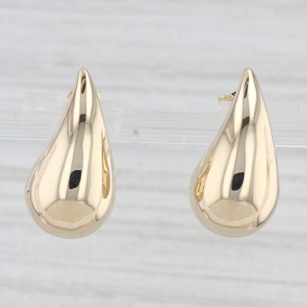 Light Gray New Paisley Stud Earrings 14k Yellow Gold Teardrops