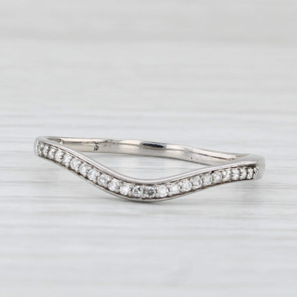 Contoured Diamond Band 14k White Gold Wedding Ring Size 8.5 Stackable