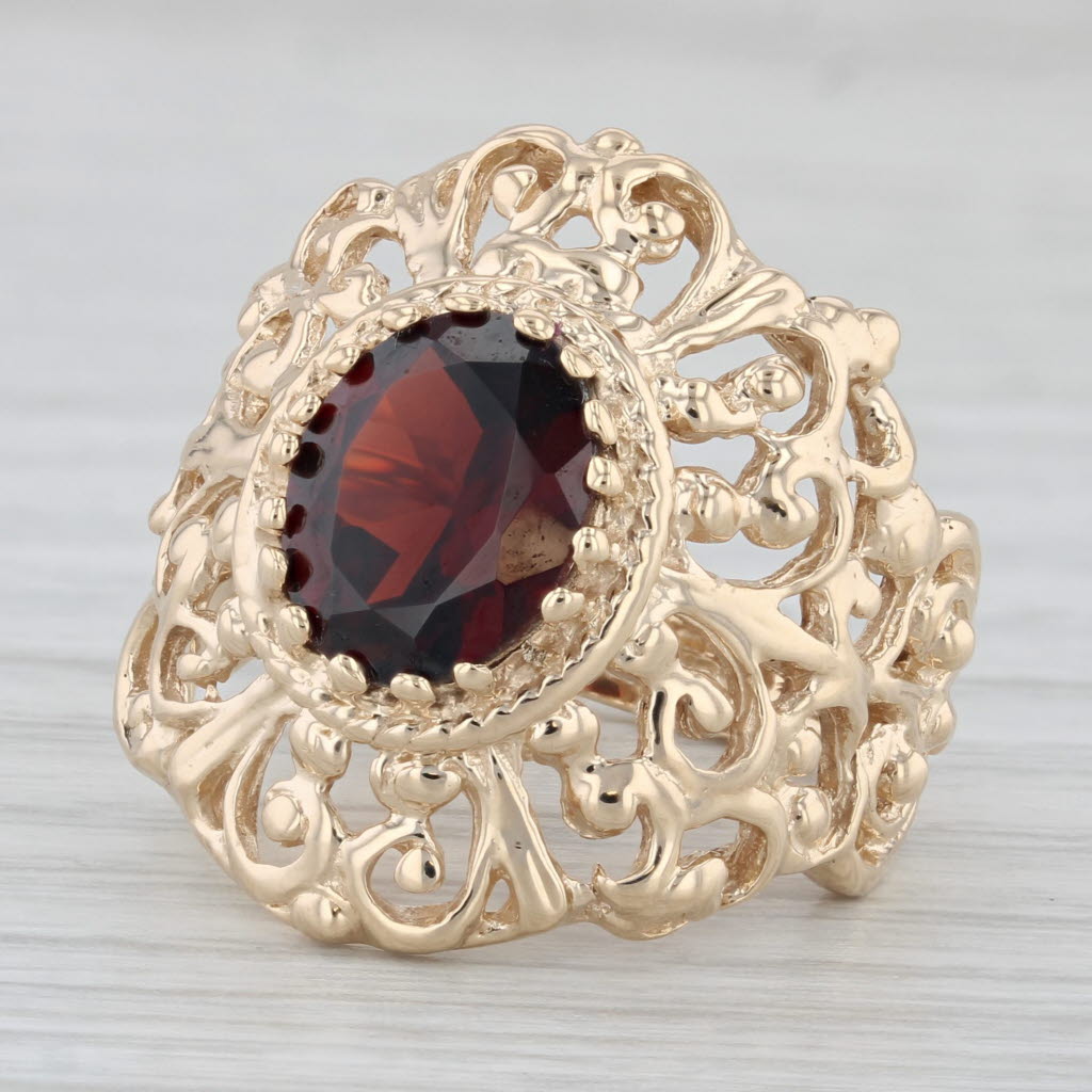 Gray 3.10ct Garnet Solitaire Ring 14k Yellow Gold Ornate Cocktail Size 7