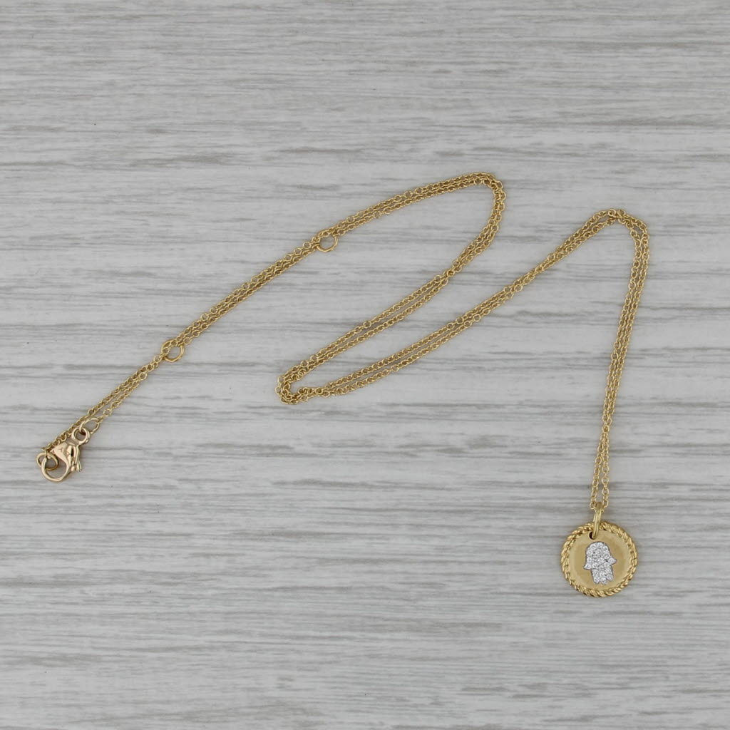 David Yurman Diamond Hamsa Hand Pendant Necklace 18k Yellow Gold Cable Chain