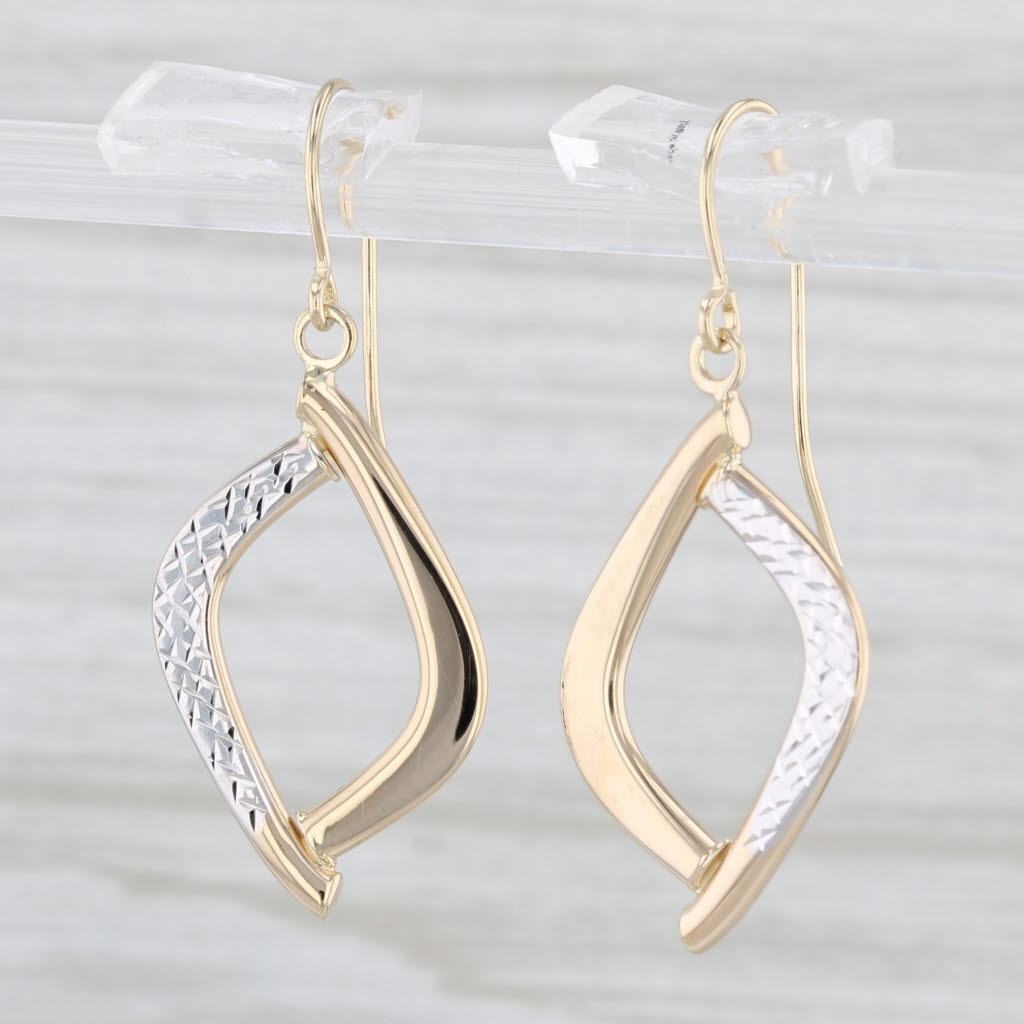 Light Gray 2-Toned Dangle Earrings 14k Yellow White Gold Hook Posts Drops