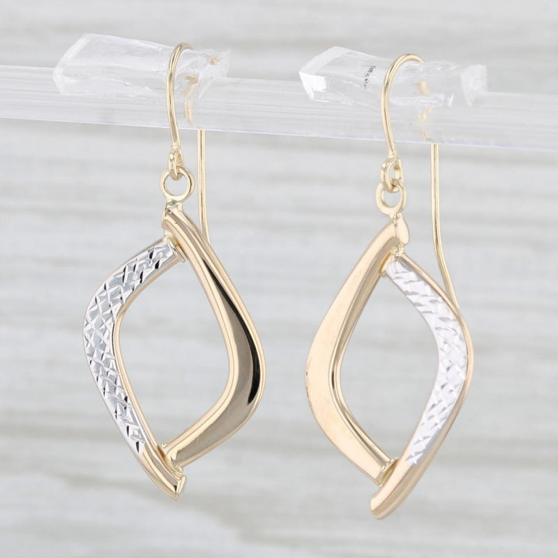 2-Toned Dangle Earrings 14k Yellow White Gold Hook Posts Drops