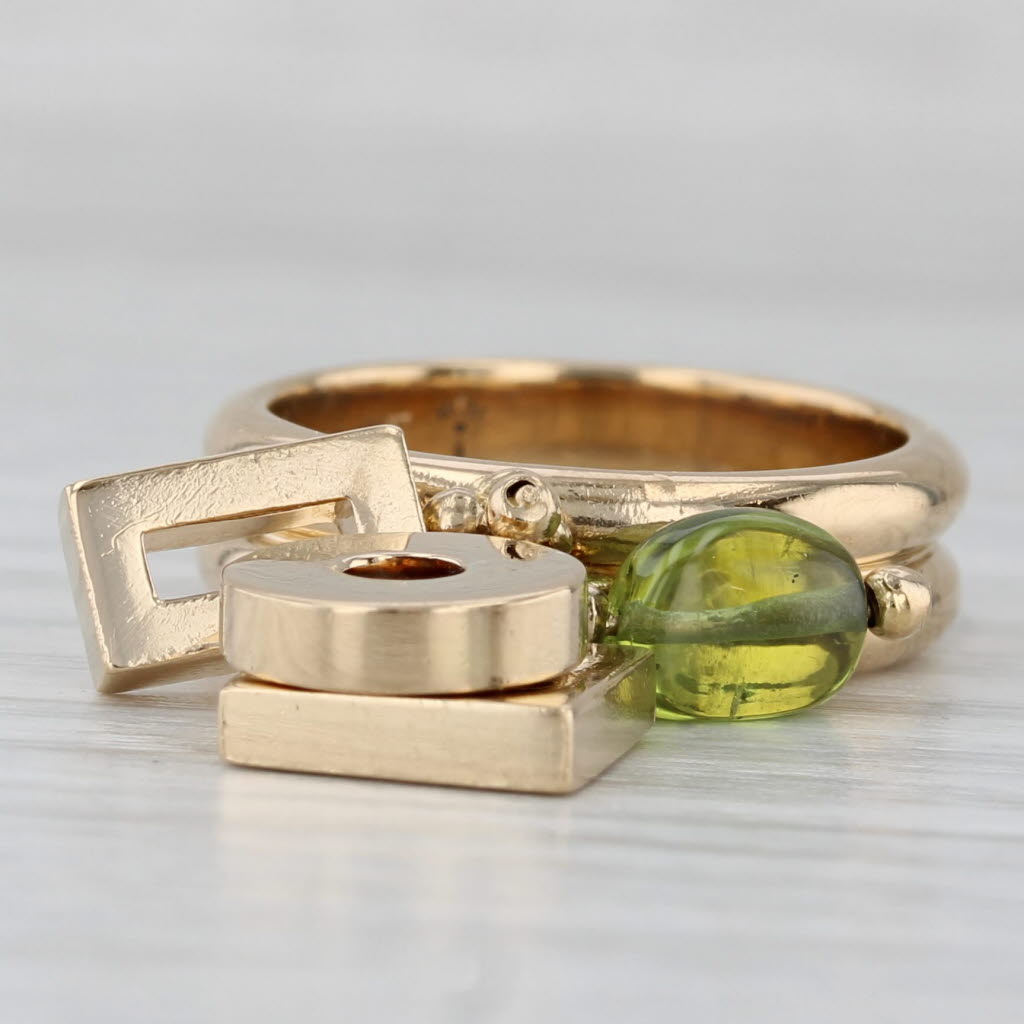 Gray Peridot Abstract Charm Ring 18k Yellow Gold Size 6 Cocktail Dolce