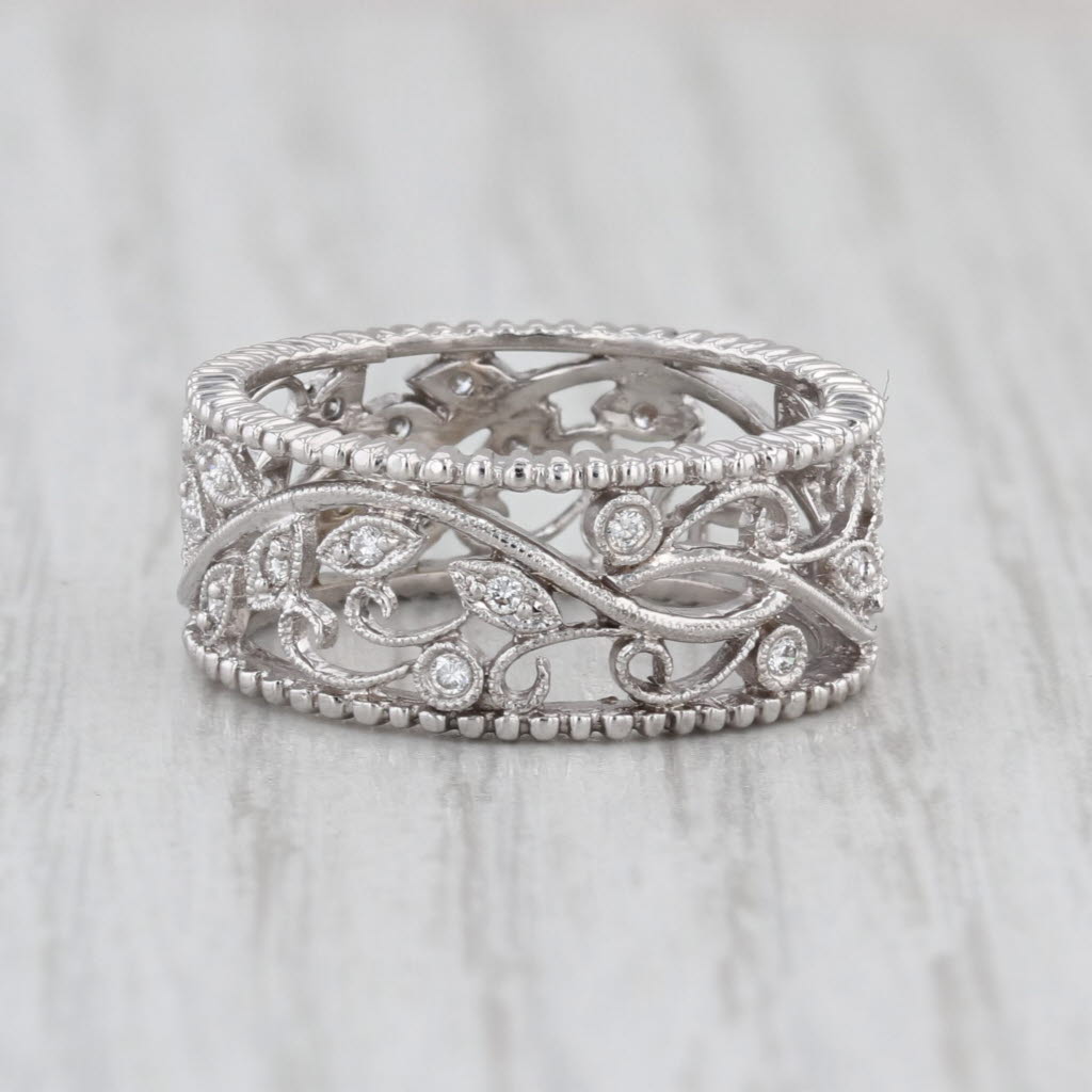0.14ctw Diamond Floral Openwork Band 14k White Gold Size 5.5 Ring
