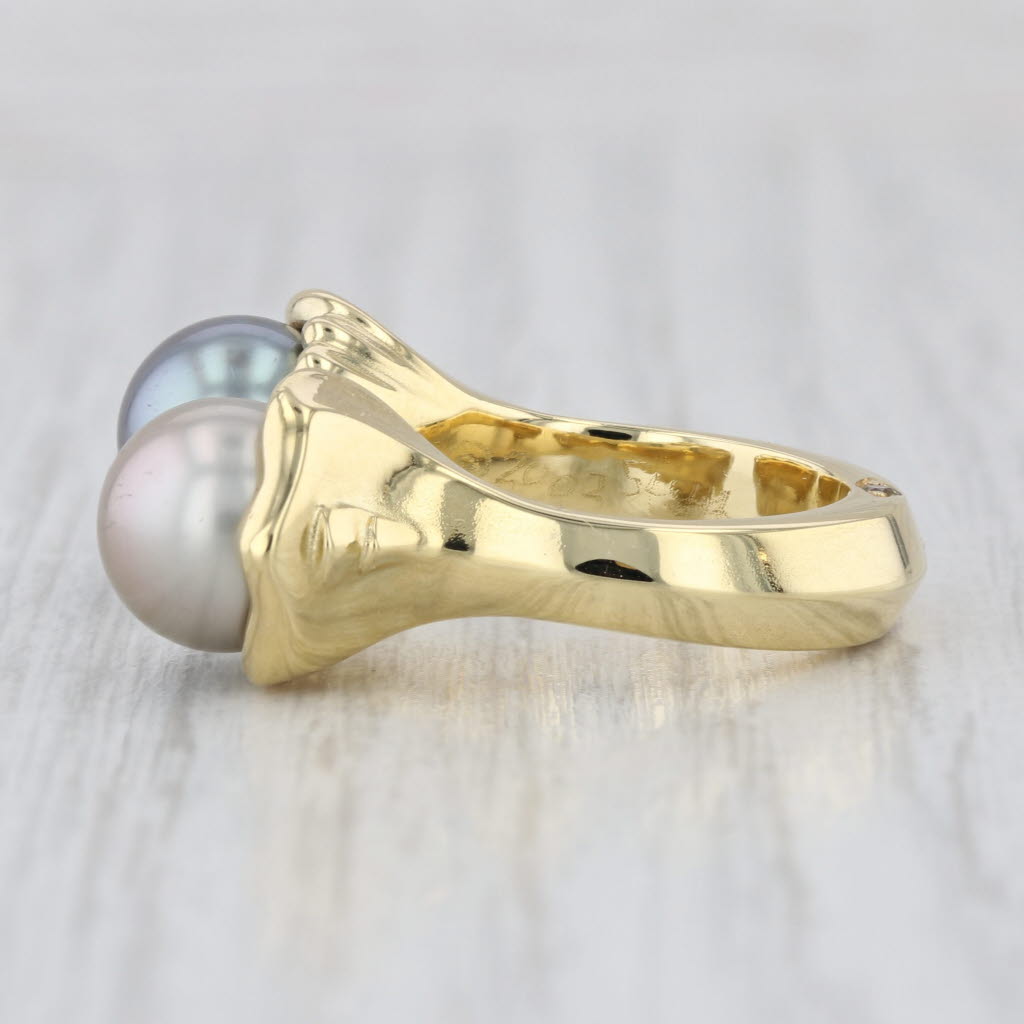 Sasha Samuels Saltwater Cultured Pearl Diamond Ring 18k Gold Size 5 Adjustable