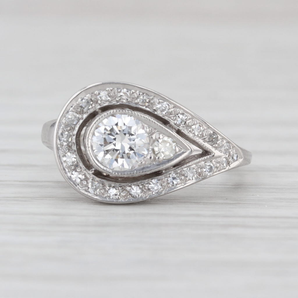 0.59ctw Diamond Teardrop Halo Ring 14k White Gold Size 4.25