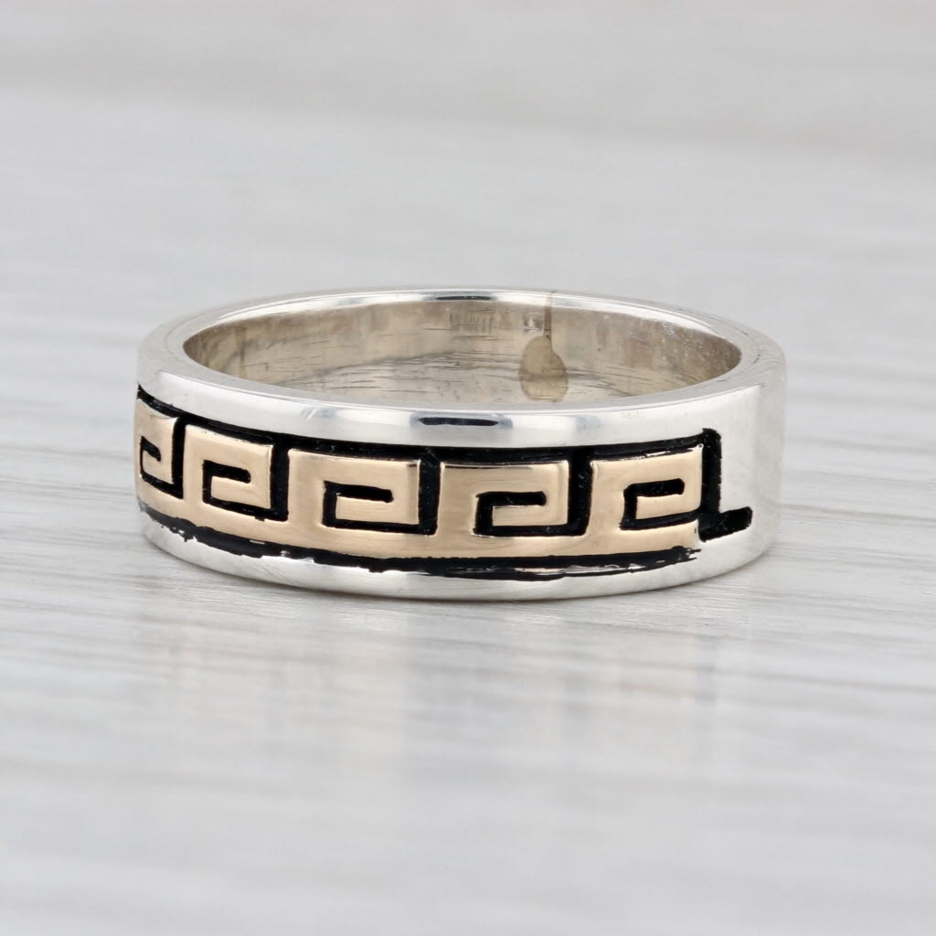 2-Toned Greek Key Ring Sterling Silver 14k Gold P. Skeet Navajo Native American