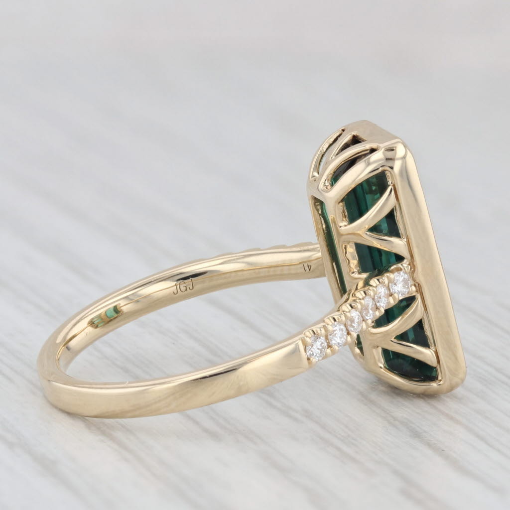 Light Gray New 3.89ctw Green Indocolite Tourmaline Diamond Ring 14k Yellow Gold Size 7