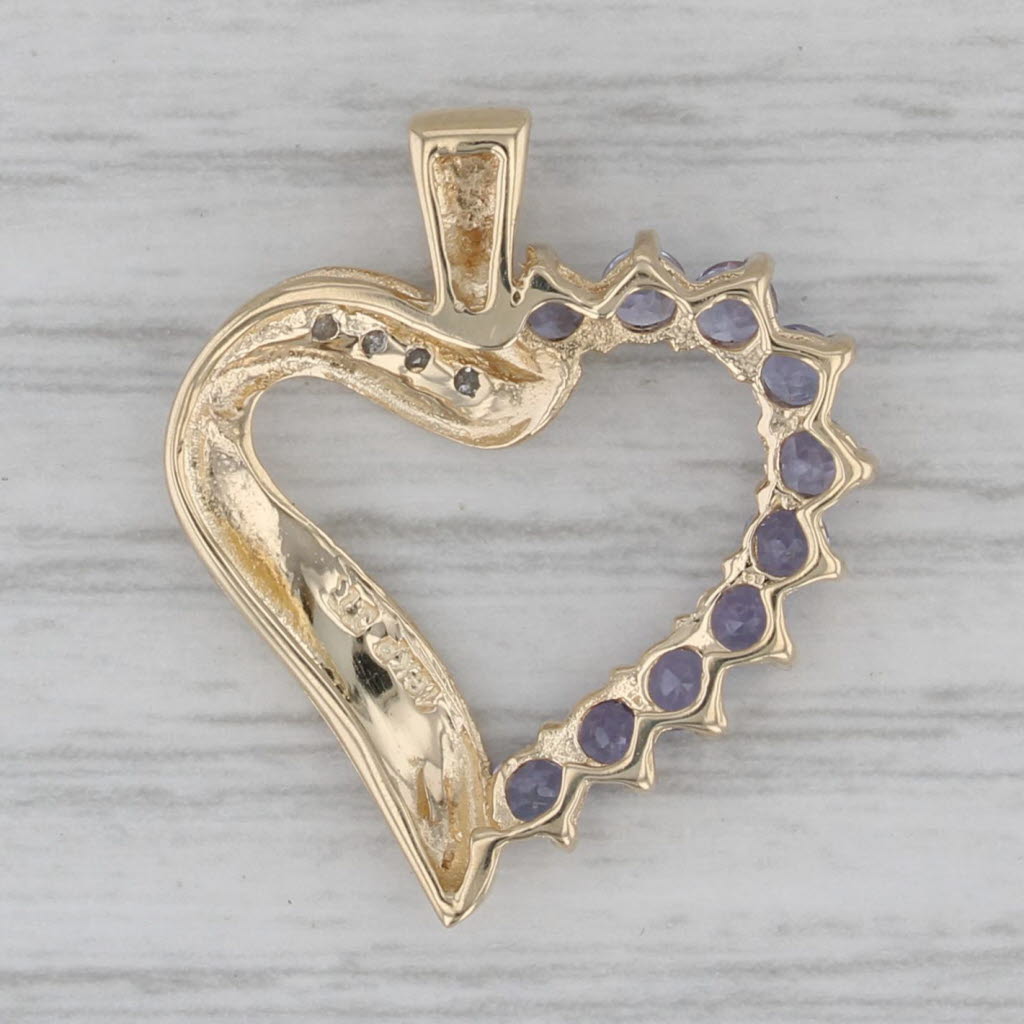 Gray 0.60ctw Tanzanite Open Heart Pendant 10k Yellow Gold Diamond Accents