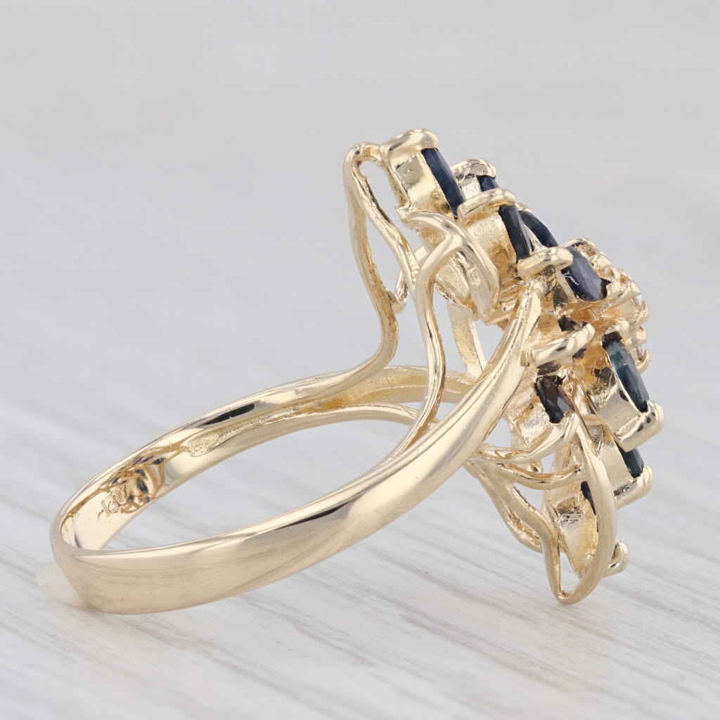 Light Gray 1.43ctw Sapphire Diamond Floral Cluster 14k Yellow Gold Ring Size 7.5