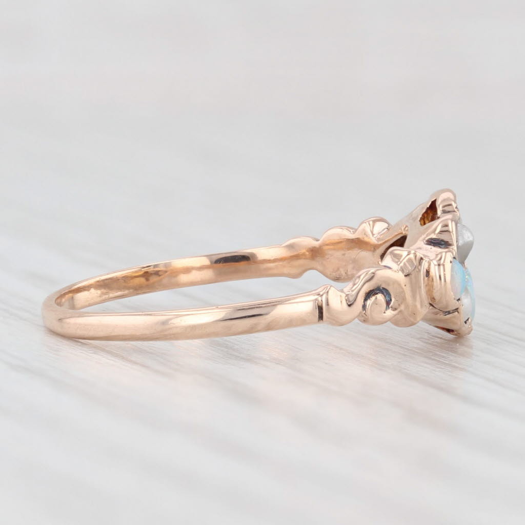 Light Gray Victorian Pearl Opal Ring 10k Yellow Gold Size 7.25 Antique Jewelry