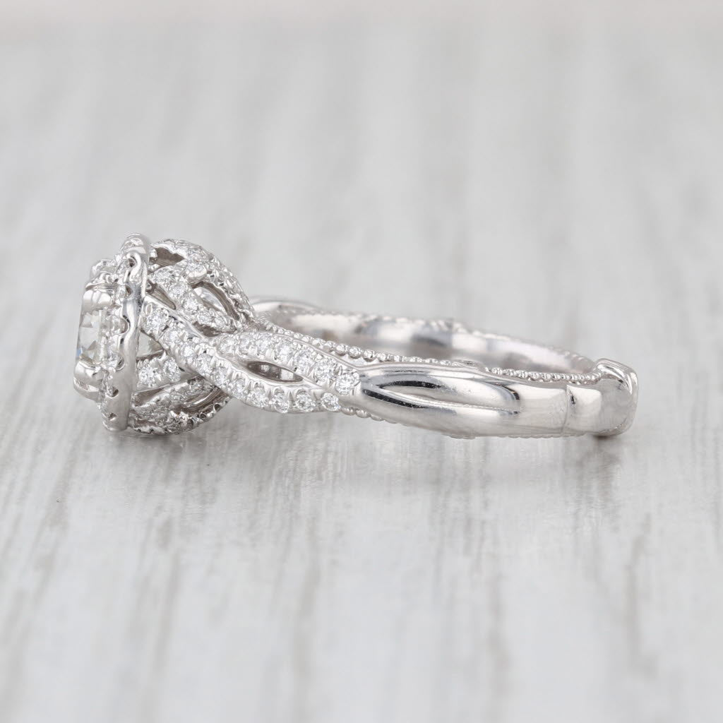 Verragio GIA 1.32ctw Round Diamond Halo Engagement Ring 14k White Gold Size 3.75