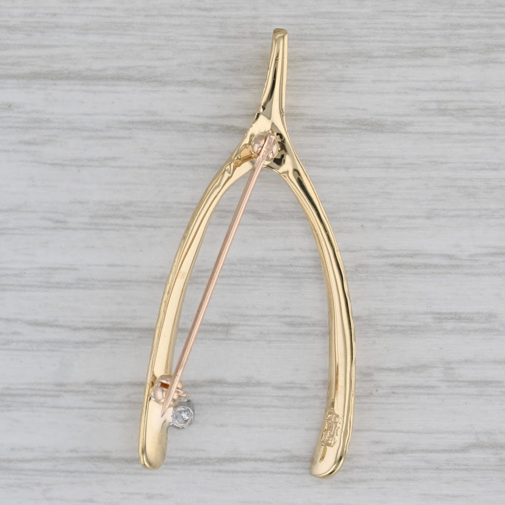 Gray Diamond Wishbone Brooch 18k Yellow Gold Diamond Pin Good Luck