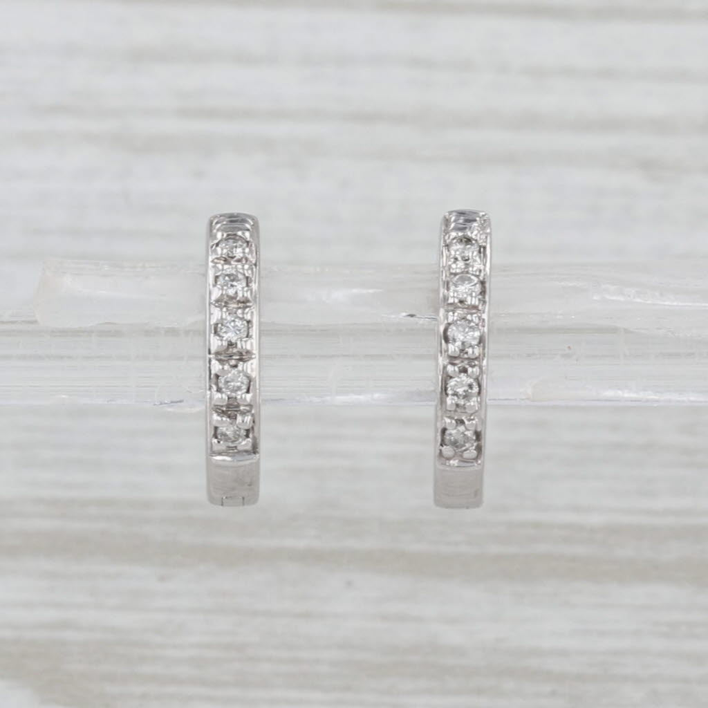 0.10ctw Diamond Hoop Huggie Earrings 14k White Gold Hinged Snap Round Hoops