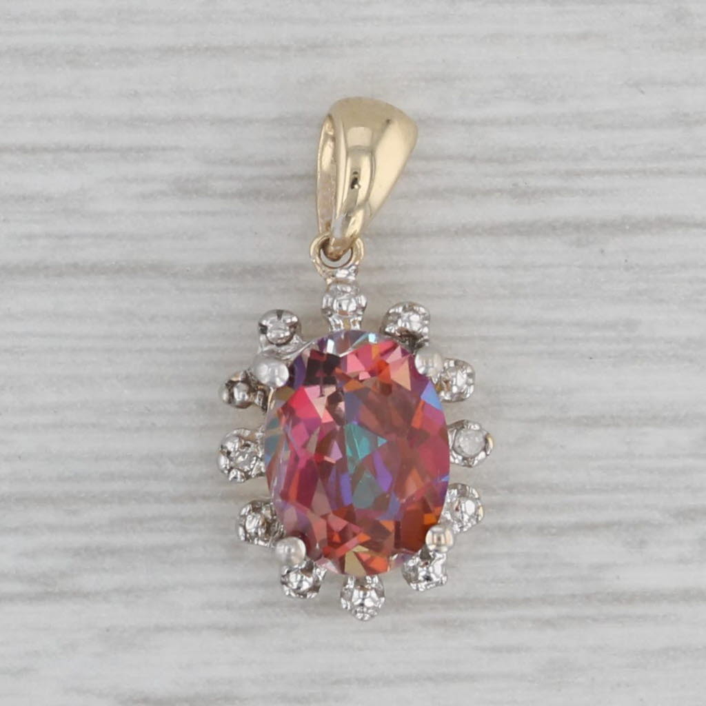 Gray 1.45ctw Oval Pink Mystic Topaz Diamond Pendant 10k Yellow Gold