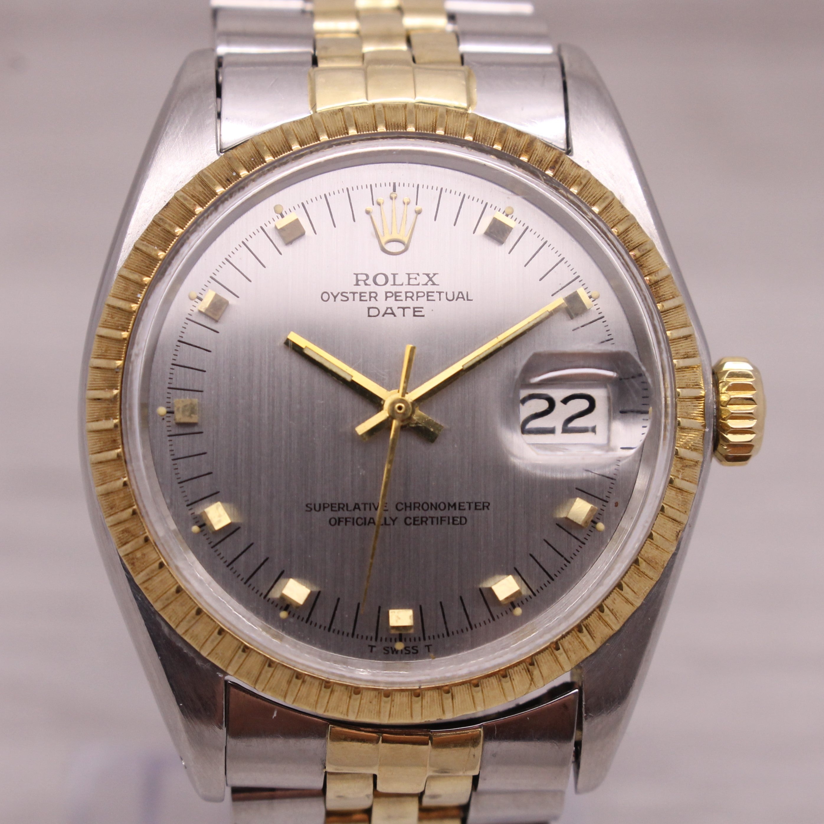 Vintage 1969 Rolex Date 1505 Mens 14k Steel Automatic Watch Jubilee w Box Papers