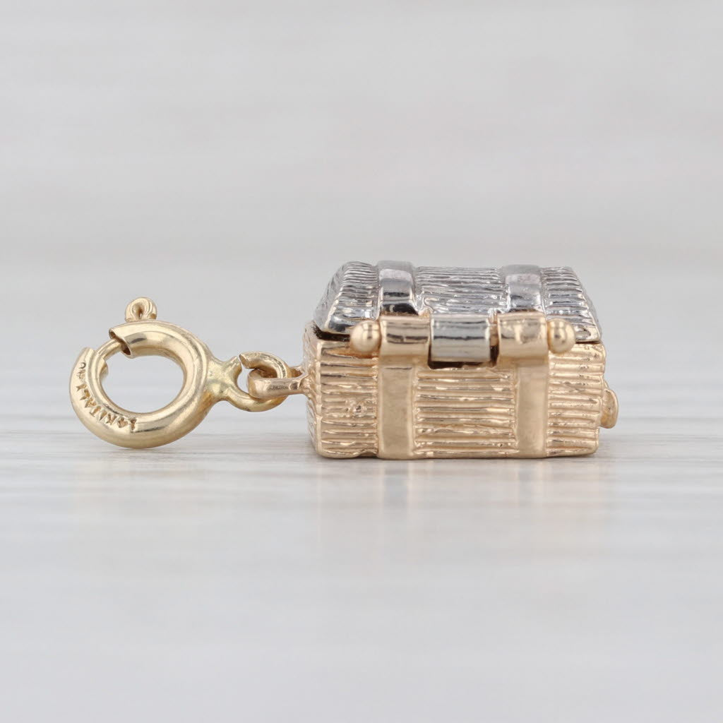 British Treasure Chest Charm 14k Yellow White Gold Opens Pound Coin Bags Pendant