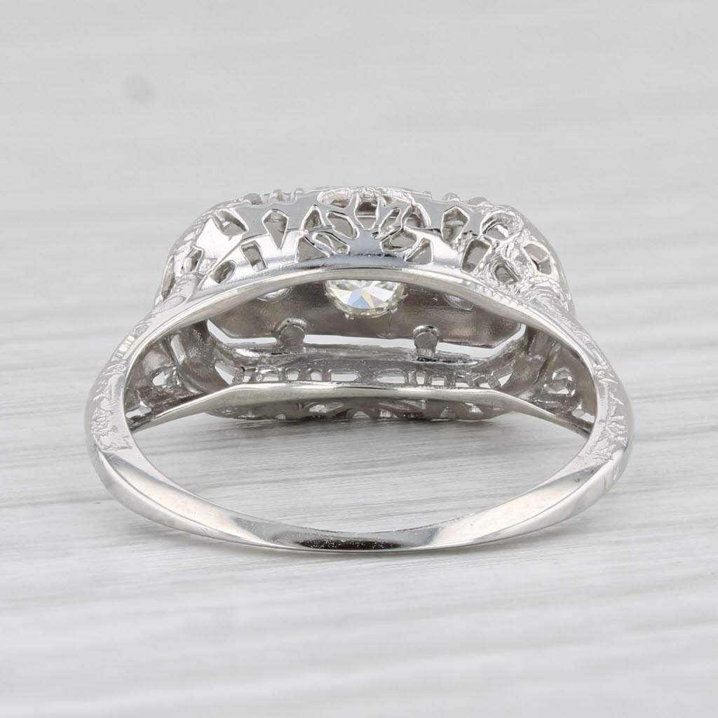 Light Gray Vintage Art Deco 0.20ctw Diamond Ring 18k White Gold Filigree Size 5.75