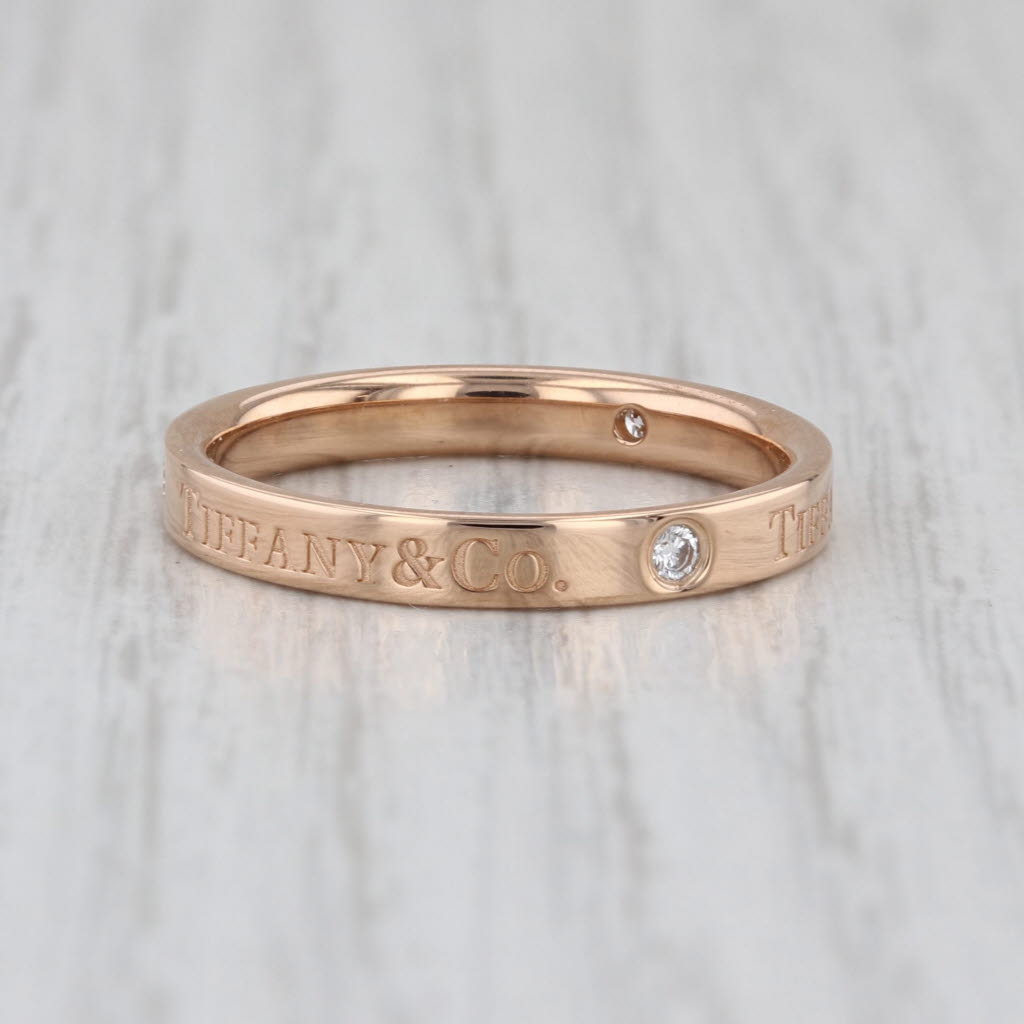 Tiffany & Co Flat Band 3P Diamond Stackable Ring 18k Rose Gold Elsa Peretti Sz 8