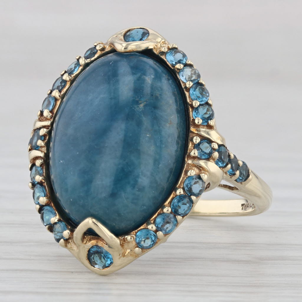 Light Gray Apatite 1.34ctw Blue Topaz Halo Ring 10k Yellow Gold Size 8 Cocktail